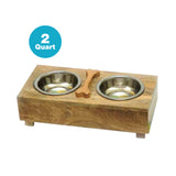 Wooden Bone Design Double Diner With Removable Stainless Steel  Bowls- 2 Quart