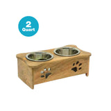 Wooden Paw Design Double Diner With Removable Stainless Steel Bowls - 2 Quart