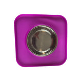 Silicone Square Non Skid Mat with Stainless Steel Bowl - Small - Purple