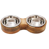 Round Wooden Double Diner With  Stainless steel Removable Bowls