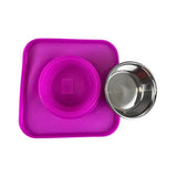 Silicone Square Non Skid Mat with Stainless Steel Bowl - Small - Purple