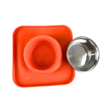 Silicone Square Non Skid Mat with Stainless Steel Bowl - Large - Orange