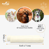 100% Natural Water Buffalo Cheek Roll Dog Chew  - Pack of 10 Count, 12 Inch