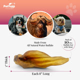 100% Natural Water Buffalo Ear with Meat Dog Chew - Pack of 10
